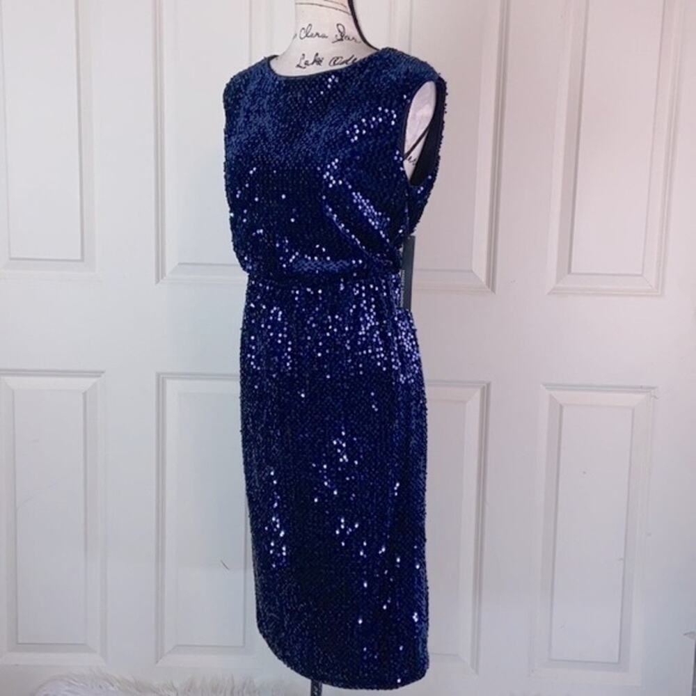 NWT Maggy London Sequined Blouson Navy Blue Dress - Picture 5 of 15